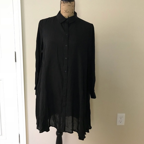 zara black button down dress